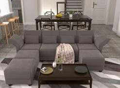 LLappuil Oversized Modular Sofa U Shape Sectional Sofa Set With Storage, Large Corner Sleeper Couch With Reversible Chaise, Faux Leather Fabric Waterproof Sofa, Dark Grey -Safavieh Furnitue Shop 41 Ra6p7UoL. AC