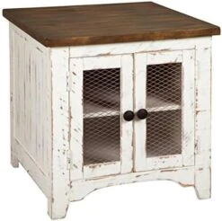 Signature Design By Ashley Wystfield Farmhouse End Table With Storage, Distressed White & Brown Finish -Safavieh Furnitue Shop 410GZ2oFjSL. AC