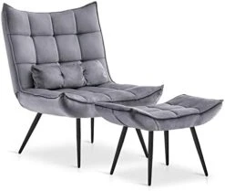 MCombo Accent Chair With Ottoman, Velvet Modern Tufted Wingback Club Chair, Upholstered Leisure Chairs With Metal Legs For Bedroom Living Room 4079 (Burgundy) -Safavieh Furnitue Shop 410JxfbOjuL. AC