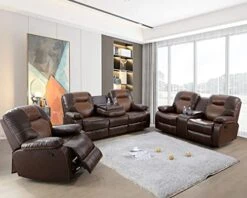 Nautery Leather Recliner Sofa,Living Room Furniture Set, Leather Sofa Set With Storage Console & Cup Holder For Office/Apartment(3 Pieces,Brown) -Safavieh Furnitue Shop 410UOoJYQZL