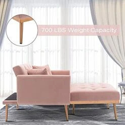 NOSGA Modern Tufted Velvet Sofa Chaise Lounge Indoor, Adjustable Backrest Lounge Sofa With Thick Padded, Convertible Reclining Chair With Rose Golden Metal Legs For Living Room Home Office(Pink) -Safavieh Furnitue Shop 4115OvDtazL