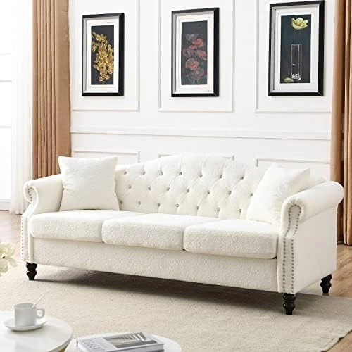 Homtique Sofa Set For Living Room 2 Piece, Modern Velvet Loveseat Sofa Set Upholstered Button Tufted Nailhead Trimming Rolled Arm And Metal Legs, Velvet Sofa Couch With 4 Pillows For Home (Beige) 9 Homtique Sofa Set For Living Room 2 Piece, Modern Velvet Loveseat Sofa Set Upholstered Button Tufted Nailhead Trimming Rolled Arm And Metal Legs, Velvet Sofa Couch With 4 Pillows For Home (Beige) - Image 9