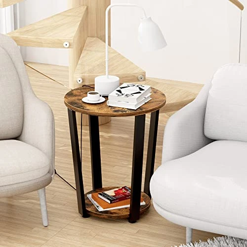 EKNITEY Wood Round End Table - 19.7" Dia. Side Table With Storage Small Table With Sturdy Metal Frame For Living Room Bedroom Couch Snack And Sofa 2-Tier 4 EKNITEY Wood Round End Table - 19.7" Dia. Side Table With Storage Small Table With Sturdy Metal Frame For Living Room Bedroom Couch Snack And Sofa 2-Tier - Image 4