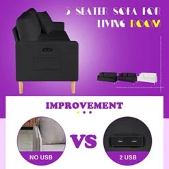 TYBOATLE Modern Faux Leather Living Room Furniture Sectional Sofa Sets 2 Pieces, Loveseat Couch W/ 2 USB Charging Ports And Comfy Accent Arm Chair For Small Space, Apartment, Office, Studio (Black) -Safavieh Furnitue Shop 411bBUAOliL