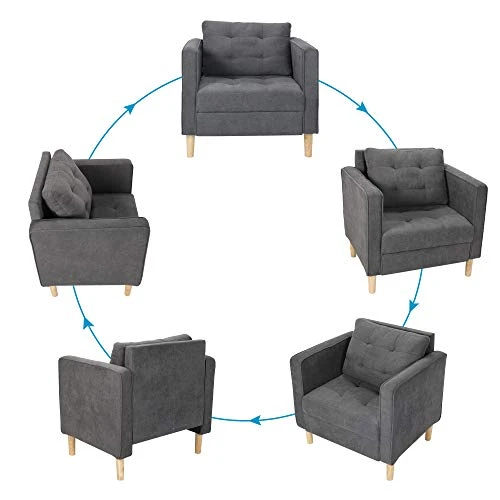 STHOUYN Mid Century Modern Upholstered Fabric Accent Chair With Arms Set Of 2 Armchair Comfy Reading Chair For Living Room Studio Office Couch, Single Sofa Set Bedroom Grey 2 STHOUYN Mid Century Modern Upholstered Fabric Accent Chair With Arms Set Of 2 Armchair Comfy Reading Chair For Living Room Studio Office Couch, Single Sofa Set Bedroom Grey - Image 2