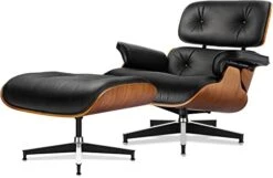 Mid Century Chaise Lounge Chair With Ottoman, 100% Full Grain Leather, Walnut, Modern Accent Chair Classic Design, Heavy Duty Base Support For Bedroom Indoor Set -Safavieh Furnitue Shop 411rUexIAlL. AC