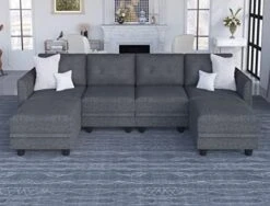 LLappuil Modular Sectional Sofa With Storage, Faux Leather Fabric 7 Seater Modular Sofa With Reversible Chaise, 112 Inch Convertible U Shape Sectional Couch With Ottomans, Aqua Blue -Safavieh Furnitue Shop 411uxgblUL. AC