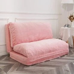 N&V Folding Matress Sofa Bean Bag, Foam Filling Folding Matress Sofa, Includes Removable And Machine Washable Cover, Soft Faux Fur (Pink) -Safavieh Furnitue Shop 412J5UHQJOL. AC