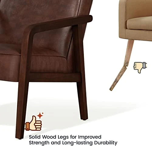 Yaheetech PU Leather Accent Chair, Mid-Century Modern Barrel Chair With Wooden Frame And Soft Thick Padded For Living Room Bedroom Home Office, Set Of 2, Dark Brown 4 Yaheetech PU Leather Accent Chair, Mid-Century Modern Barrel Chair With Wooden Frame And Soft Thick Padded For Living Room Bedroom Home Office, Set Of 2, Dark Brown - Image 4