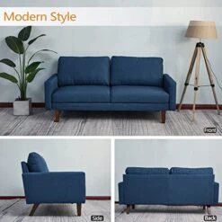 INSTORY Linen Sofa Set Modern Sofa & Loveseat Set 2 Piece Couch Set With Wooden Legs For Living Room, Office, Bedroom - Dark Blue -Safavieh Furnitue Shop 412X3mDBFcL
