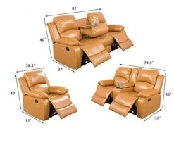 A Ainehome Sectional Recliner Sofa Set Bonded Leather 3 PCS Motion Sofa Loveseat Recliner Couch Manual Reclining Chair With Drop Down Table & Central Console For Living Room (Ginger,3 Piece Set) -Safavieh Furnitue Shop 412pf08XcjL