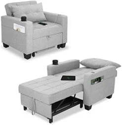 DURASPACE Futon Sofa Bed, 3 In 1 Convertible Sofa Chair Bed, Adjustable Backrest Chair, Chaise Lounge With USB Ports, Cup Holder, Side Pocket, Storage Box For Living Room (Dark Gray Linen) 24 DURASPACE Futon Sofa Bed, 3 In 1 Convertible Sofa Chair Bed, Adjustable Backrest Chair, Chaise Lounge With USB Ports, Cup Holder, Side Pocket, Storage Box For Living Room (Dark Gray Linen) -Safavieh Furnitue Shop 41370P7wPzL. AC