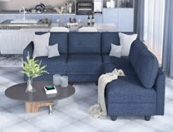 LLappuil Modular Sectional Sofa With Reversible Chaise U Shaped Sectional Storage Couch With Ottoman For Living Room, Denim Blue -Safavieh Furnitue Shop 413968RNiXL. AC