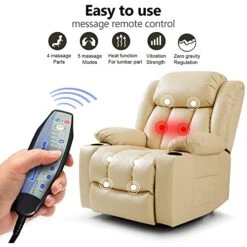 LEISLAND Power Lift Chairs Recliners For Elderly, Breathable Leather Recliner Chairs With Massage And Heat, Lay Flat Sleeper Chair With Cup Holder,OKIN Motor,USB Charge Port, Remote Control(Beige) -Safavieh Furnitue Shop 4139aewI8dL