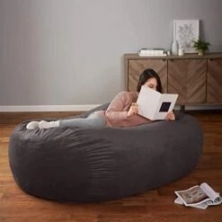 Amazon Basics Memory Foam Filled Bean Bag Chair With Microfiber Cover - 6-Foot, Gray -Safavieh Furnitue Shop 413CPFfW2qL