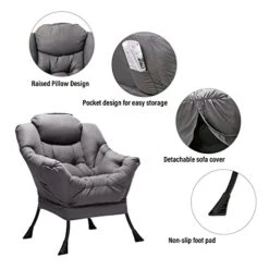 Welnow Lazy Chair With Ottoman, Modern Lounge Accent Chair With Armrests And A Side Pocket, Leisure Upholstered Sofa Chair Set, Reading Chair With Footrest For Small Space, Corner Chair, Dark Grey -Safavieh Furnitue Shop 413DhS1L4oL