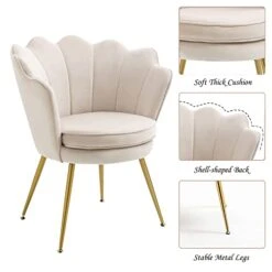 ZJhome Modern Accent Velvet Chairs Set Of 2 Comfy Upholstered Vanity Chairs For Bedroom Shell-Shaped Armchair Dining Chairs With Golden Metal Legs Desk Chair Makeup Chairs For Living Room(Beige) -Safavieh Furnitue Shop 413Diq1DsUL