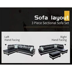 A Ainehome Sectional Couch Set L Shape 103" Wide Sofa Faux Leather For Living Room With Chaise Lounge And Removable Ottoman For Home Furniture Room Decor (Left Hand Facing,Black) -Safavieh Furnitue Shop 413SxctZKJL