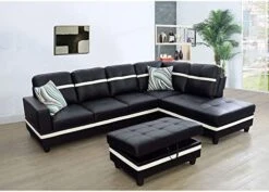 A Ainehome Sectional Couch Set L Shape 103" Wide Sofa Faux Leather For Living Room With Chaise Lounge And Removable Ottoman For Home Furniture Room Decor (Left Hand Facing,Black) -Safavieh Furnitue Shop 413TvsD9YfL. AC