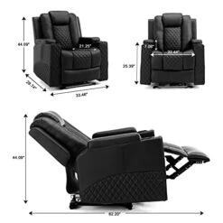 Power Recliner Chair, Electric Massage Recliner Sofa With Cup Holders And LED Lighting, PU Leather Reclining Chair For Living Room, Home Theater Seating(Black) -Safavieh Furnitue Shop 413VhB1NS8L