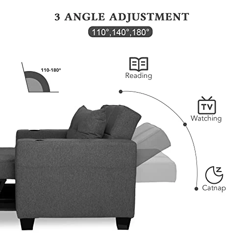 DURASPACE Futon Sofa Bed, 3 In 1 Convertible Sofa Chair Bed, Adjustable Backrest Chair, Chaise Lounge With USB Ports, Cup Holder, Side Pocket, Storage Box For Living Room (Dark Gray Linen) 3 DURASPACE Futon Sofa Bed, 3 In 1 Convertible Sofa Chair Bed, Adjustable Backrest Chair, Chaise Lounge With USB Ports, Cup Holder, Side Pocket, Storage Box For Living Room (Dark Gray Linen) - Image 3