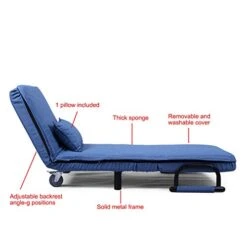 BWM.Co Upholstered Convertible Sofa Folding Chair, Lazy Bed Lounge Recliner 5 Position Lounge Couch W/Pillow - Blue -Safavieh Furnitue Shop 413ygWmIlcL