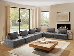 Volans Sherpa Fleece Sectional Sofa, Mid Century Modern Upholstered Square Modular Sectional Sofa Couch With Two Removable Non-Slip Pillows, Living Room Sofa Set, Grey, 1 Pcs -Safavieh Furnitue Shop 4141zq0qGyL. AC