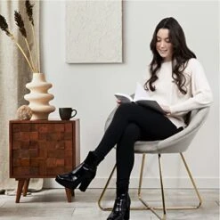 Milliard Circle Velvet Accent Chair For Living Room, Bedroom And Home Office With Gold Legs (Velvet Grey) -Safavieh Furnitue Shop 414NO0VNE6L