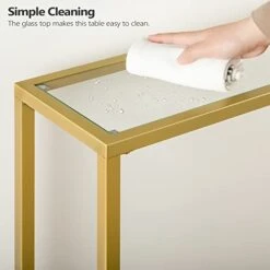 HOOBRO 55.1" Gold Console Table, Narrow Tempered Glass Entryway Table, Sofa Table Behind Couch, Modern Style, Metal Frame, Hallway, Living Room, Gold GD06XG01 -Safavieh Furnitue Shop 414S24qKnAL