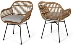 Christopher Knight Home Rodney Indoor Woven Faux Rattan Chairs With Cushions (Set Of 2), Light Brown And Beige Finish -Safavieh Furnitue Shop 414VkTUNrL. AC