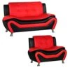 Home Square Living Room Furniture Set, 2 Piece Modern Faux Leather Couch Loveseat Arm Chairs Lounge Club Chair, Solid Wood Frame, Red Black
