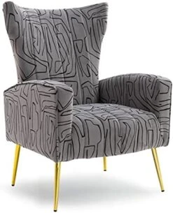 HOMEFUN Accent Chair Set Of 2, Velvet Wingback Armchair Modern Upholstered Single Sofa With Metal Legs For Living Room Bedroom Nursery, Beige -Safavieh Furnitue Shop 414XmOTAjmL. AC