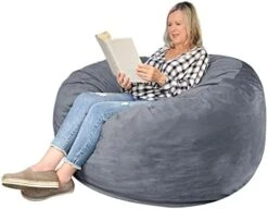 EDUJIN 4 Ft Bean Bag Chairs For Adults With Filling: 4' Large Memory Foam Filled Bean Bag Chairs For Teens,Ultra Soft Dutch Velvet Cover,Round Fluffy Lazy Sofa For Living Room - 4 Foot, Black -Safavieh Furnitue Shop 414dI9Z2twL. AC