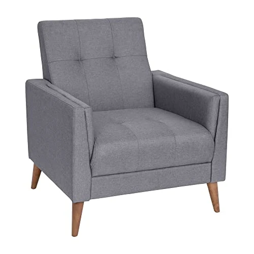 Flash Furniture Conrad Commercial Mid-Century Modern Chair - Slate Gray Faux Linen Upholstery - Buttonless Tufting - Wood Legs 1 Flash Furniture Conrad Commercial Mid-Century Modern Chair - Slate Gray Faux Linen Upholstery - Buttonless Tufting - Wood Legs