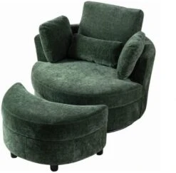 GoDoco 42" W Swivel Accent Barrel Chair Set Lounge Club Big Round Sofa With 4 Pillows And Storage Ottoman For Living Room And Bedroom (Black + Chenille) -Safavieh Furnitue Shop 415GNOfpwSL. AC