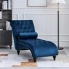 ONPNO Tufted Velvet Chaise Lounge Indoor, Leisure Accent Chair Upholstered Couch With Toss Pillow For Bedrooom Living (Blue)