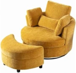 GoDoco 42" W Swivel Accent Barrel Chair Set Lounge Club Big Round Sofa With 4 Pillows And Storage Ottoman For Living Room And Bedroom (Black + Chenille) -Safavieh Furnitue Shop 415bgcxTYL. AC