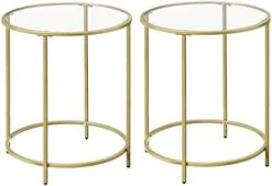 VASAGLE Round Side Table, Glass End Table With Metal Frame, Gold Coffee Table With Modern Style For Living Room, Balcony, Bedroom -Safavieh Furnitue Shop 415jGWMnq L. AC