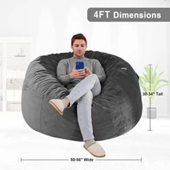 HABUTWAY Bean Bag Chair: Giant 4' Memory Foam Furniture Bean Bag Chairs For Adults With Microfiber Cover - 4Ft, Grey