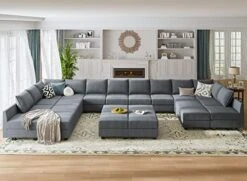 HONBAY Oversized Modular Sofa Couch With Ottoman U Shape Couch With Chaise Sleeper Sofa With Storage Seats, Bluish Grey 23 HONBAY Oversized Modular Sofa Couch With Ottoman U Shape Couch With Chaise Sleeper Sofa With Storage Seats, Bluish Grey -Safavieh Furnitue Shop 415seeFhVtL. AC