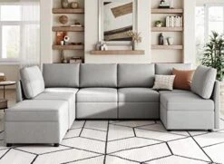 LINSY HOME Modular Sectional Sofa, U Shape Oversized Sofa Couch With Storage, Memory Foam, Modular Sectionals With Ottomans, 7 Seat Living Room Furniture Sofa Sets With Chaise, Blue -Safavieh Furnitue Shop 415sxUjyhKL. AC