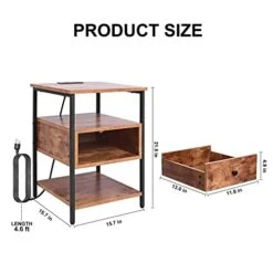 Living Room End Table With Charging Station For Small Space, Sofa Couch Bedside Nightstand With USB Ports & Outlets, Slim Storage Side Table With Drawer Shelf For Bedroom, Rustic Brown -Safavieh Furnitue Shop 4166m40NqmL