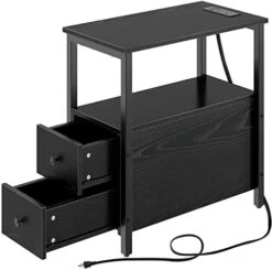 Rolanstar End Table With Charging Station, Narrow Side Table With 2 Wooden Drawers, USB Ports And Power Outlets, Nightstand Sofa Table For Small Spaces, Living Room, Bedroom, Rustic Brown -Safavieh Furnitue Shop 416DdYEY65L. AC