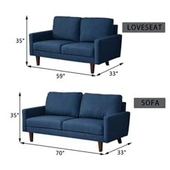 INSTORY Linen Sofa Set Modern Sofa & Loveseat Set 2 Piece Couch Set With Wooden Legs For Living Room, Office, Bedroom - Dark Blue -Safavieh Furnitue Shop 416UOvA4BVL