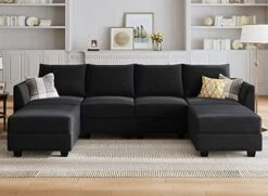 HONBAY Modular Sectional Sofa Convertible U Shaped Couch With Reversible Chaise Velvet Modular Sofa Sectional Couch With Storage Ottoman, Grey -Safavieh Furnitue Shop 416cq96HWL. AC