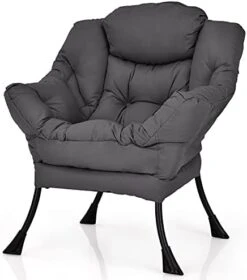 Giantex Modern Lazy Chair, Accent Contemporary Lounge Chair Polyester Fabric W/Steel Frame, Upholstered Single Sofa Chair W/Armrests & Side Pocket, Leisure Sofa Chair (Grey) -Safavieh Furnitue Shop 416r2InJx9L. AC