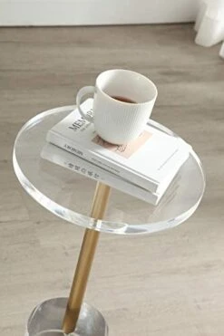 Artmaze Clear Acrylic End Table,Side Table,Brushed Brass Metal,Round,for Office, Living Room And Bedroom,Easy Assembly,12x12 Inch，21.3 Inch High -Safavieh Furnitue Shop 41792yto8HL