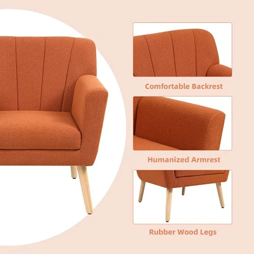 MELLCOM Mid Century Modern Accent Chair, Comfy Linen Fabric Club Chair With Solid Wood Legs Tufted Back, Upholstered Armchair Chairs For Living Room, Reading Room, Bedroom, Orange/Blue 5 MELLCOM Mid Century Modern Accent Chair, Comfy Linen Fabric Club Chair With Solid Wood Legs Tufted Back, Upholstered Armchair Chairs For Living Room, Reading Room, Bedroom, Orange/Blue - Image 5