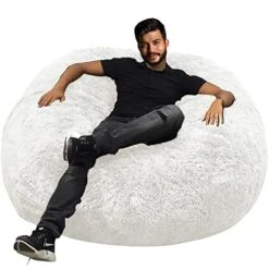 HWIVGKU Bean Bag Chairs, Giant Bean Bag Chair For Adults, 4ftbean Bag CoverComfyBean Bag Bed (No Filler, Cover Only) Fluffy Lazy Sofa (White), 4ft(120 * 65cm)