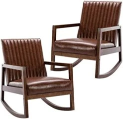 HNY Mid Century Rocking Nursery Chair With Wood Frames, Faux Leather Upholstered Farmhouse Living Room Armchair, For Living Room Bedroom, Light Brown -Safavieh Furnitue Shop 417gngryDgL. AC